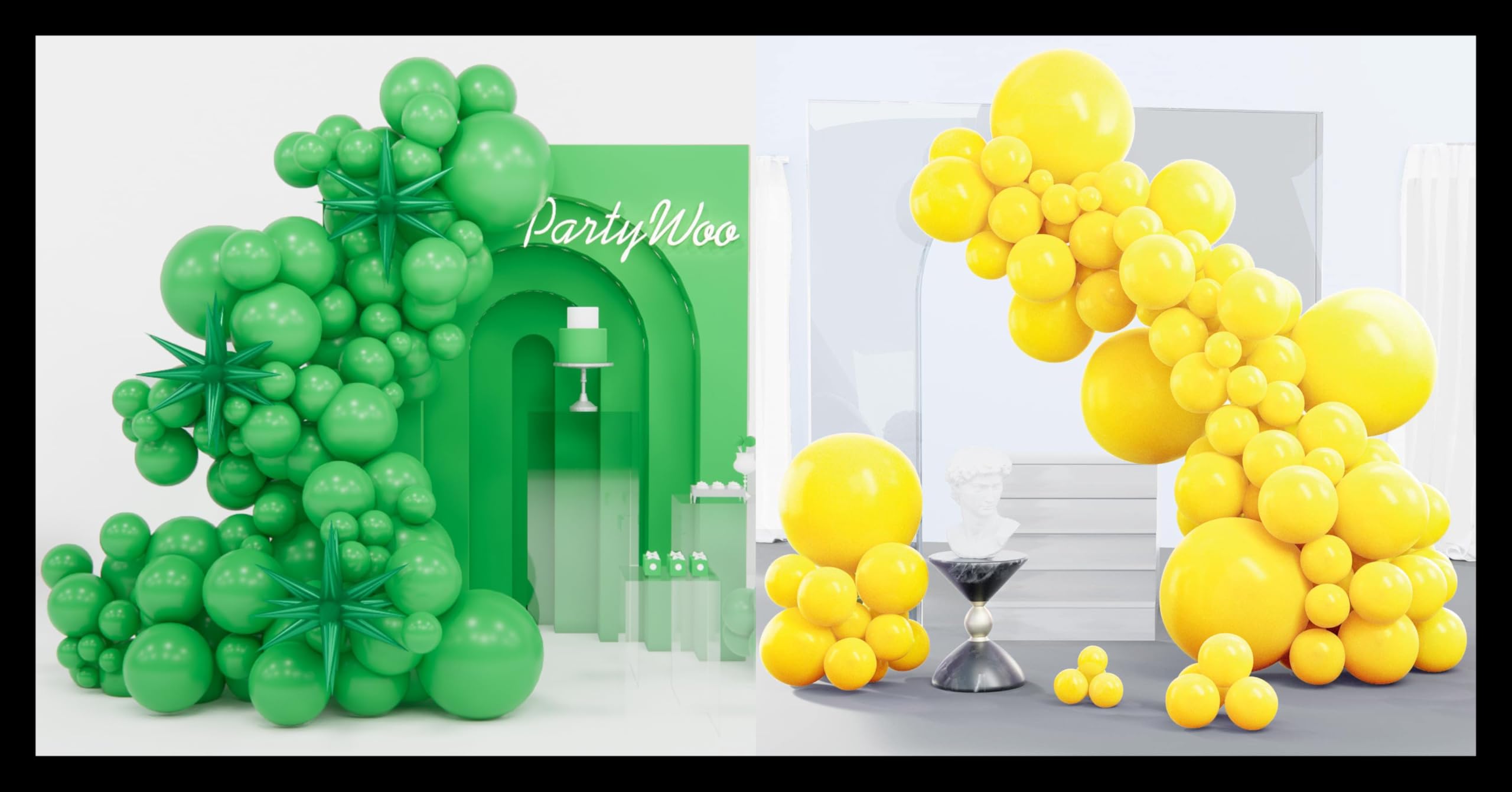 PartyWoo Malachite Green Balloons 110 pcs and PartyWoo Yellow Balloons 140 pcs