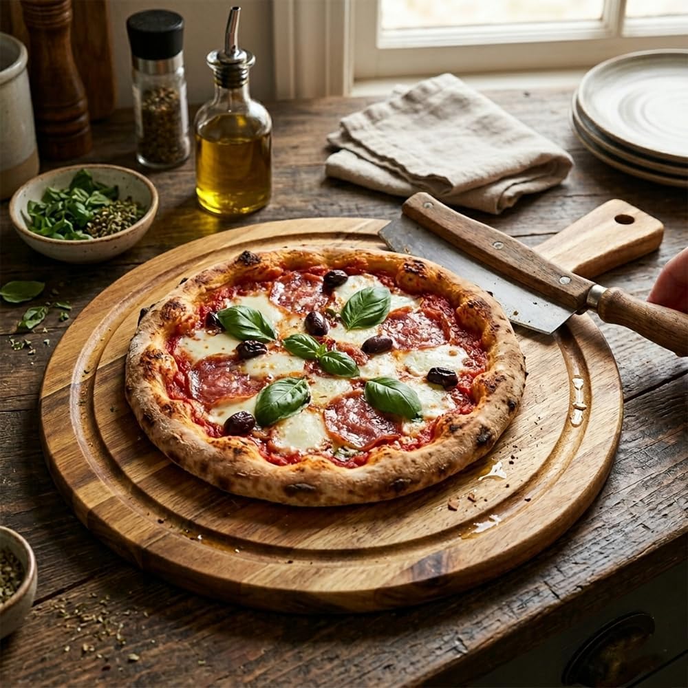 Large Round Acacia Wood Cutting Board with Handle, 15.7" Cutting Board for Meat, Cheese and Bread, Durable Cutting Boards for Kitchen and Charcuterie Boards, Natural Wooden Trays (10Pcs)