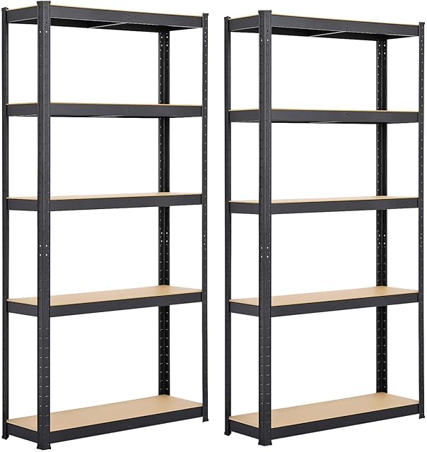 Yaheetech 2PCS Heavy Duty 5 Tier Garage Shelving Units Metal Storage Shelves Shed Utility Rack, 90 x 30 x 180cm, 175KG Per Shelf, Black