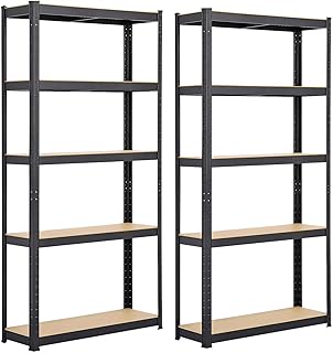 costoffs Garage Shelving Units 180cm x 90cm x 30cm Metal Storage Shelving Racking- 2 Pack, Black 5 Tier (175KG Per Shelf),875KG Capacity for Workshop,Shed,Office