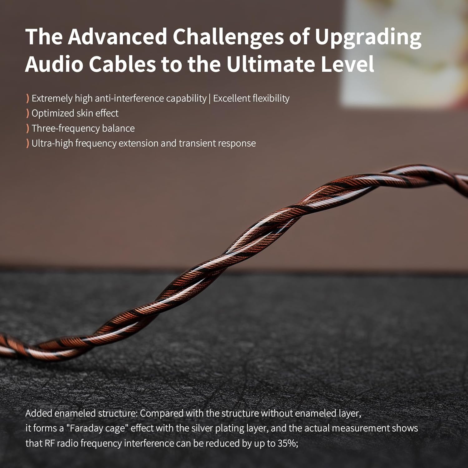 KBEAR Cadence IEMs Cable, 6N High-Purity Copper Silver-Plated HiFi Headphone Cable, Ultra-Strong Anti-Interference, Three-Frequency Balance, 3.5/4.4mm Plug Optional, 3.94ft/120cm (Bronze, QDC 4.4MM)