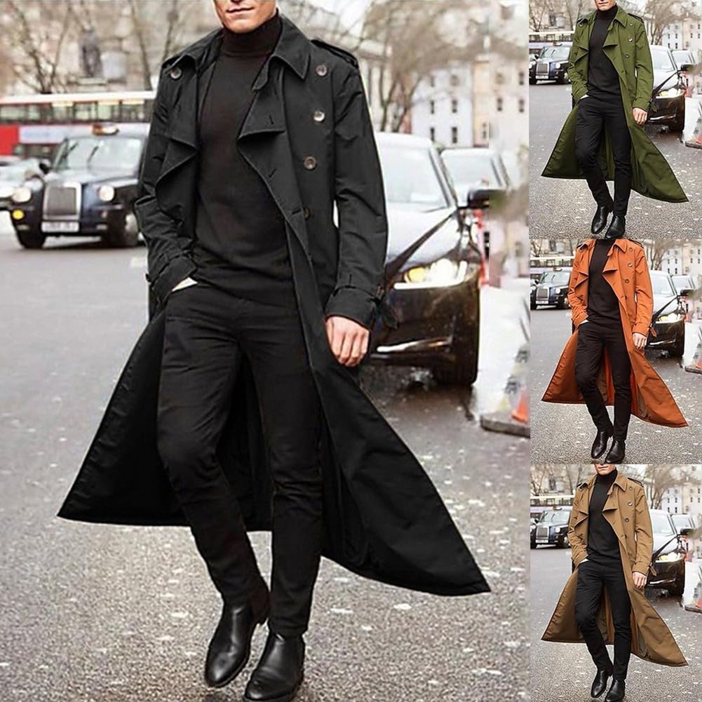 Trendy Herren Winter Langer Trenchcoat Lockere Parka Jacke für Partys und Geschäftskleidung (M Grün)