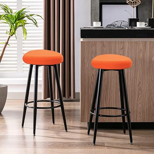 Miniatura 3 de Deisy Dee 4 fundas de asiento redondas para taburetes de bar, fundas elásticas para sillas redondas de 13 a 16 pulgadas (naranja)