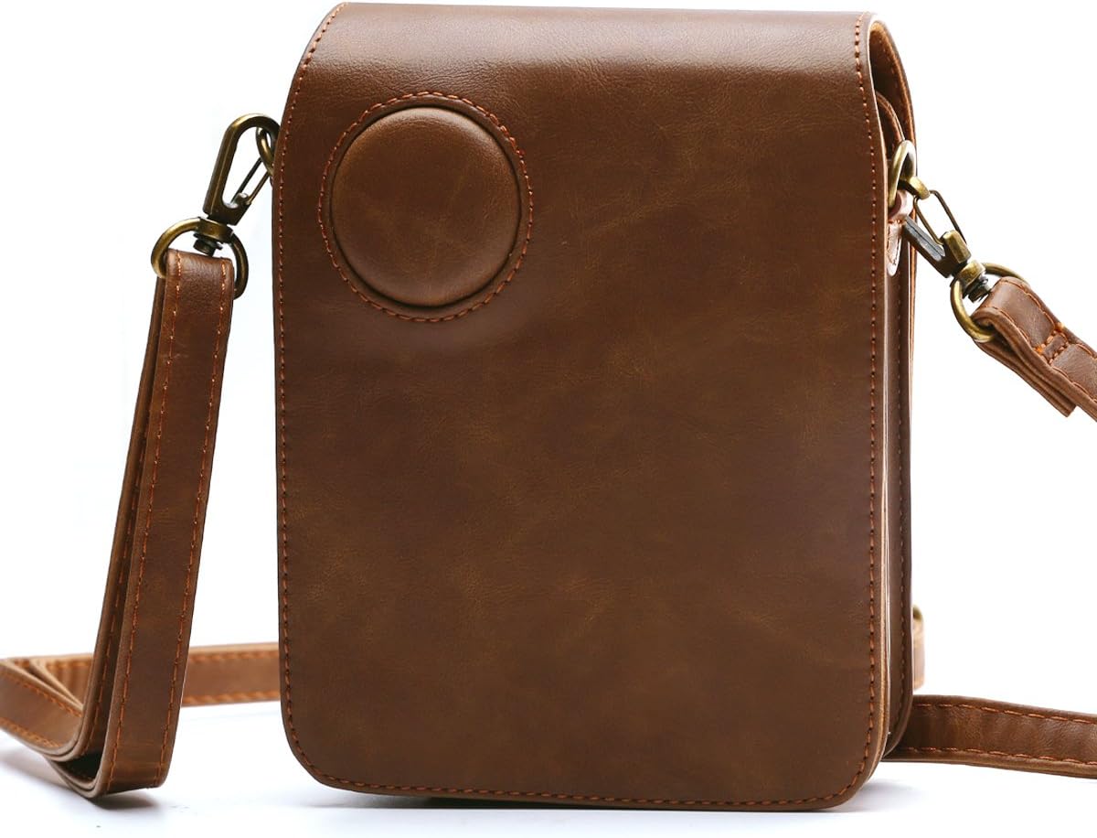 HelloHelio Protective Case for Polaroid POP 3x4" Instant Print Digital Camera - Premium Vegan Leather Bag Cover with Removable Strap, Brown.