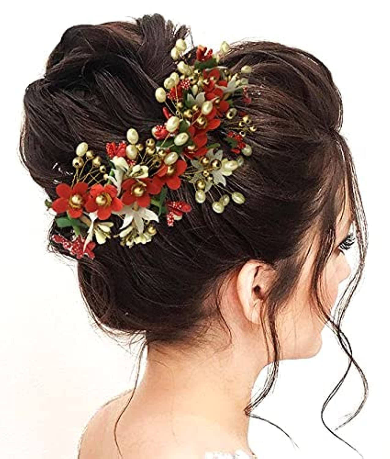 Hair Flare Floral Hair Vein for Women, Artificial Flower Hair Accessories, Hair Pin for Girls – Red, 2205