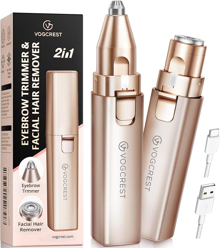 VG VOGCREST Rechargeable Facial Hair Remover for Women: 2 in 1 Electric Facial Body Hair Remover