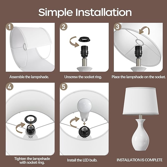 Lámpara de Mesa PARTPHONER, Cerámica Blanca, Moderna, 2 Unidades miniatura 7