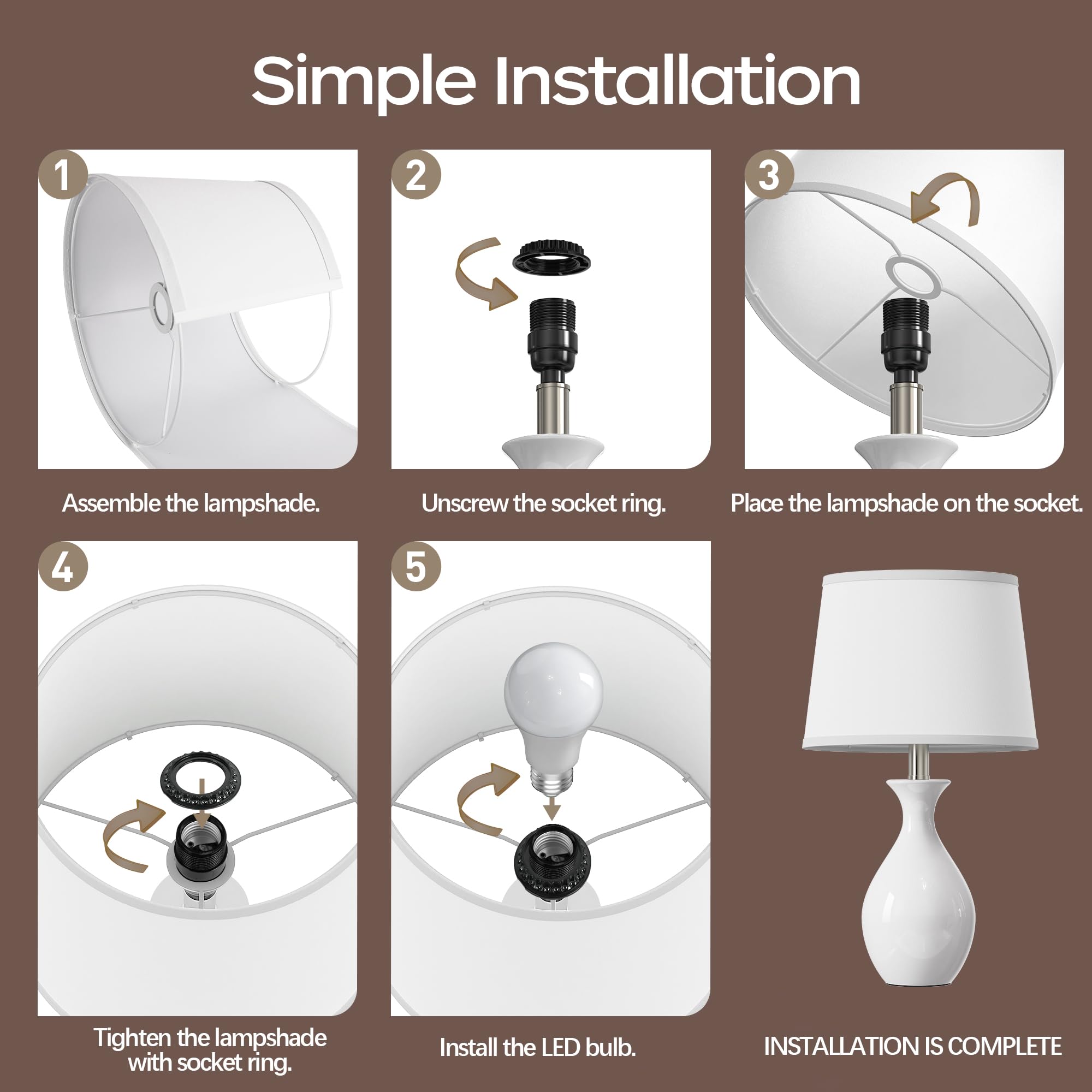 PARTPHONER Tischlampe 2er Set, Moderne Keramik Nachttischlampen für Nachttische, Klassische Kleine Lampe Nachttischlampe für Schlafzimmer Wohnzimmer Schreibtisch Beistelltisch Wippe Swtich Weiß