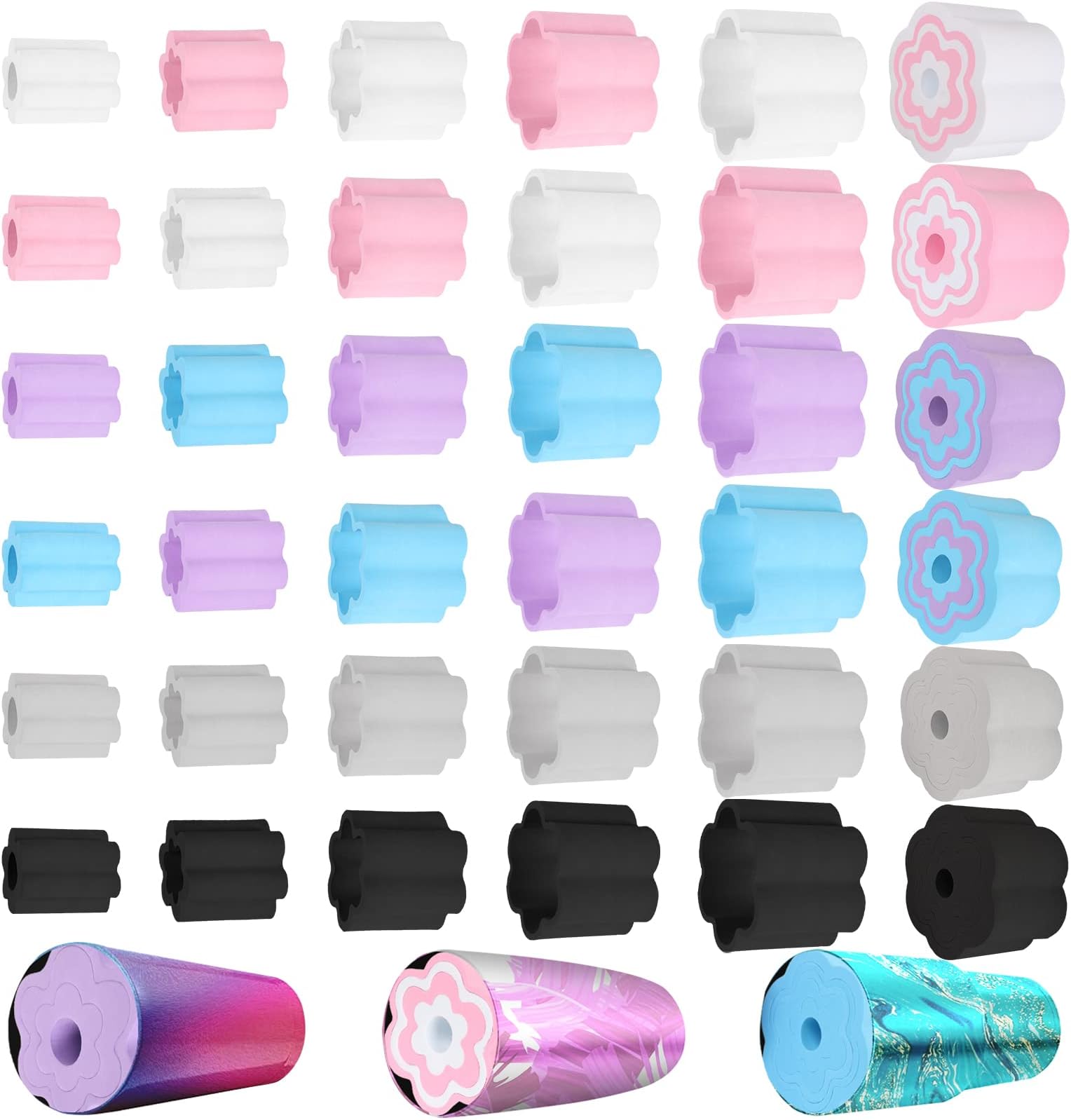 30 Pcs Cup Turner Foam Set-5 Sizes Cup Turner Inserts Expandable Spinner Sponge Cup Turner Accessories for Tumblers, Cola Shaped Water Bottles(1.57/2.44/2.83/3.18/3.74 Inch Diameter, 6 Colors) (B)