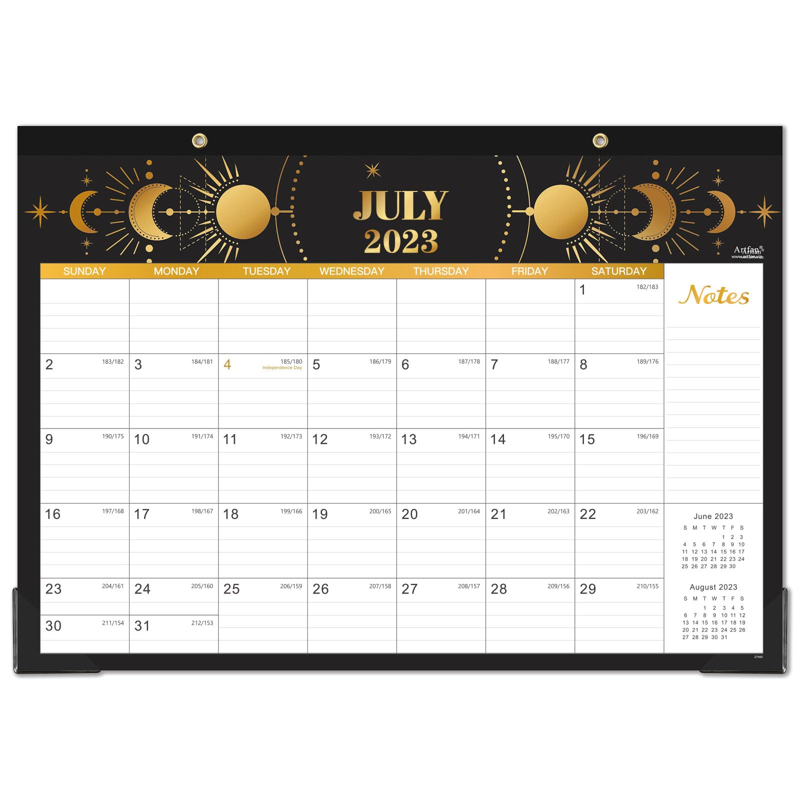 Photo 1 of 2023-2024 Desk Calendar - Large Desk Calendar 2023-2024, Jul. 2023 - Dec. 2024, 22" x 17", Thick Paper with 18 Months, Corner Protectors, Large Ruled Blocks & 2 Hanging Hooks - Black