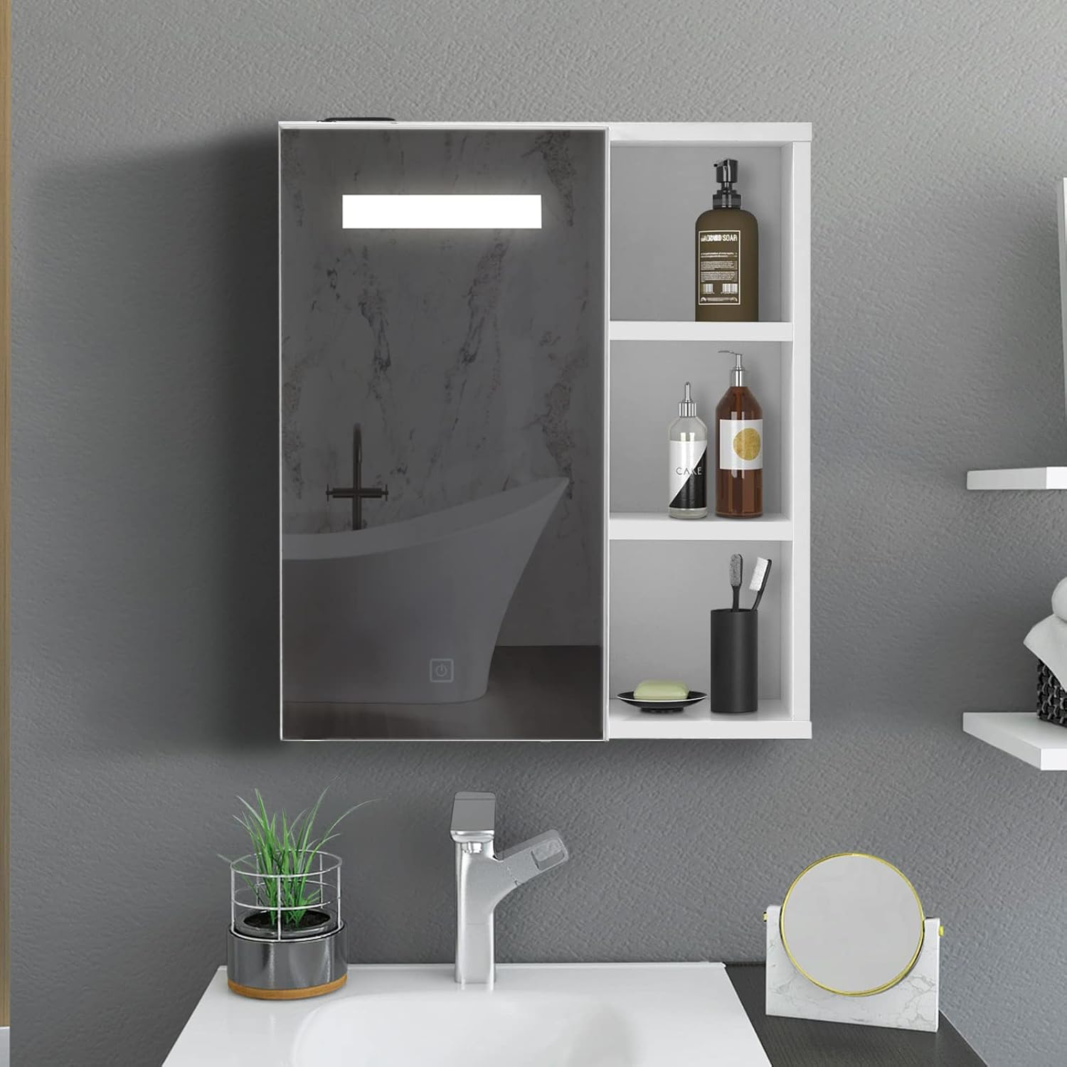 OFCASA LED Bathroom Mirror 1 Door Wall Mounted Bathroom