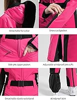 Vista 20 de GSOU SNOW Traje de esquí para mujer, traje de nieve de una pieza, para snowboard, delgado, aislante, impermeable, resistente al viento