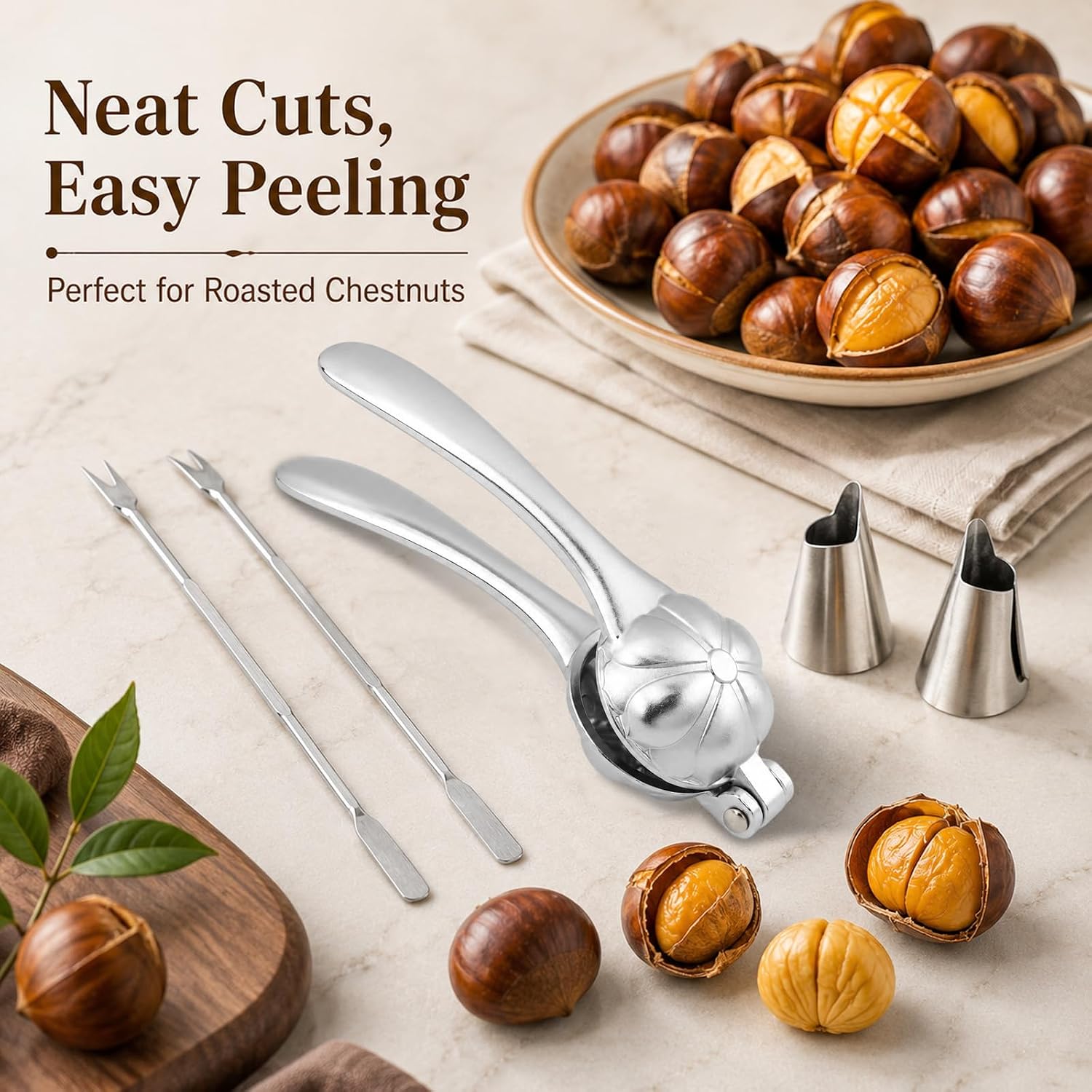 Chestnut Cutter Tool Chestnut Peeler Aluminum Alloy Chestnut Opener Cracker Quick Clip Sheath Cutter Nut Cracker Sheller Kitchen Tool Machine 304 Stainless Steel Blade