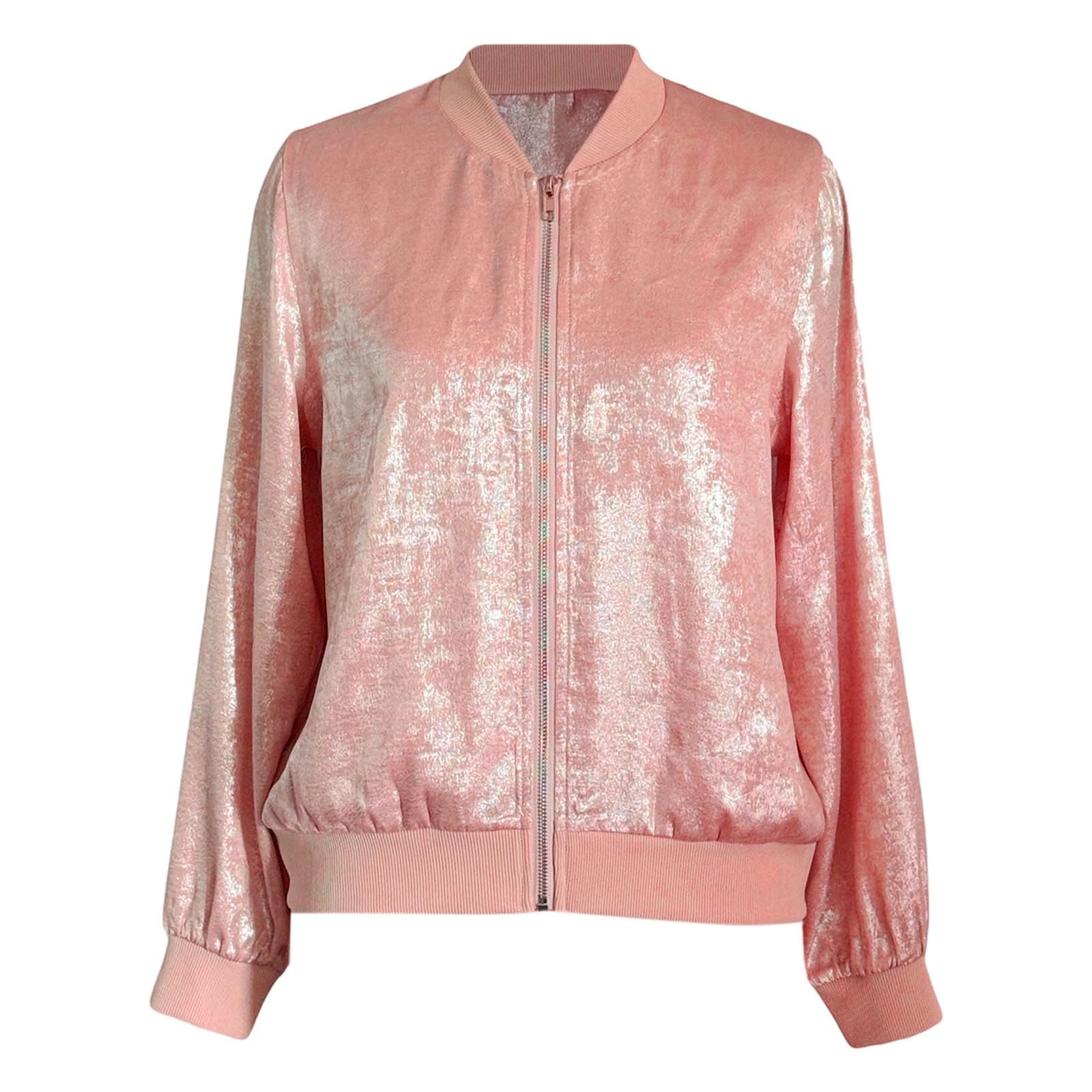 Bomberjacke Damen Kurze Glitzer Blouson Herbst Jacke Leichte Sweatjacke mit Reißverschluss Pailletten Pilotenjacke Stehkragen Outwear Kurz Coat Übergangsjacke Fliegerjacke Karneval Party Kostüm