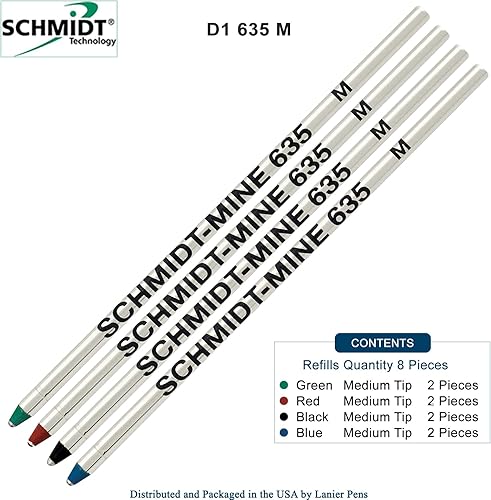 Miniatura 2 de Schmidt 635 D1 - Recambio de bolígrafo para minas, tinta negra, azul, verde, roja (punta media de 0.028 in), paquete de 8