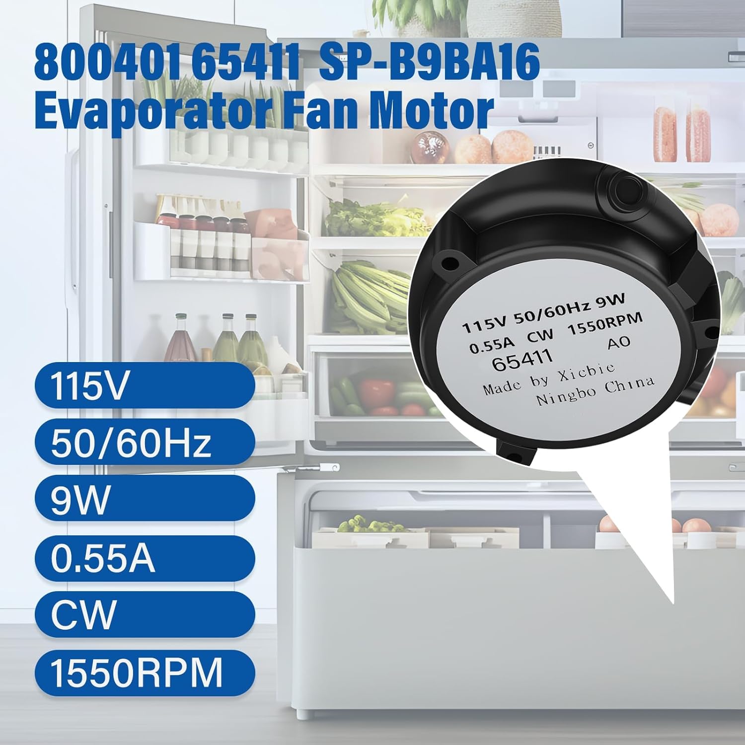 65411 Upgraded 9W 115V CW Evaporator Motor Replacement for OEM Motor, Upgraded Aluminum Housing, Energy-Saving, Quiet Operation, Suitable for Home and Commercial Use