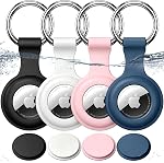 4-Pack IPX8 Waterproof for Airtag Holder, Soft Silicone Case Keychain Compatible with Apple AirTags 1st & 2nd Generation, Shockproof and Anti-Scratch Cover for Pet Collar, Keys, Bags, Luggages