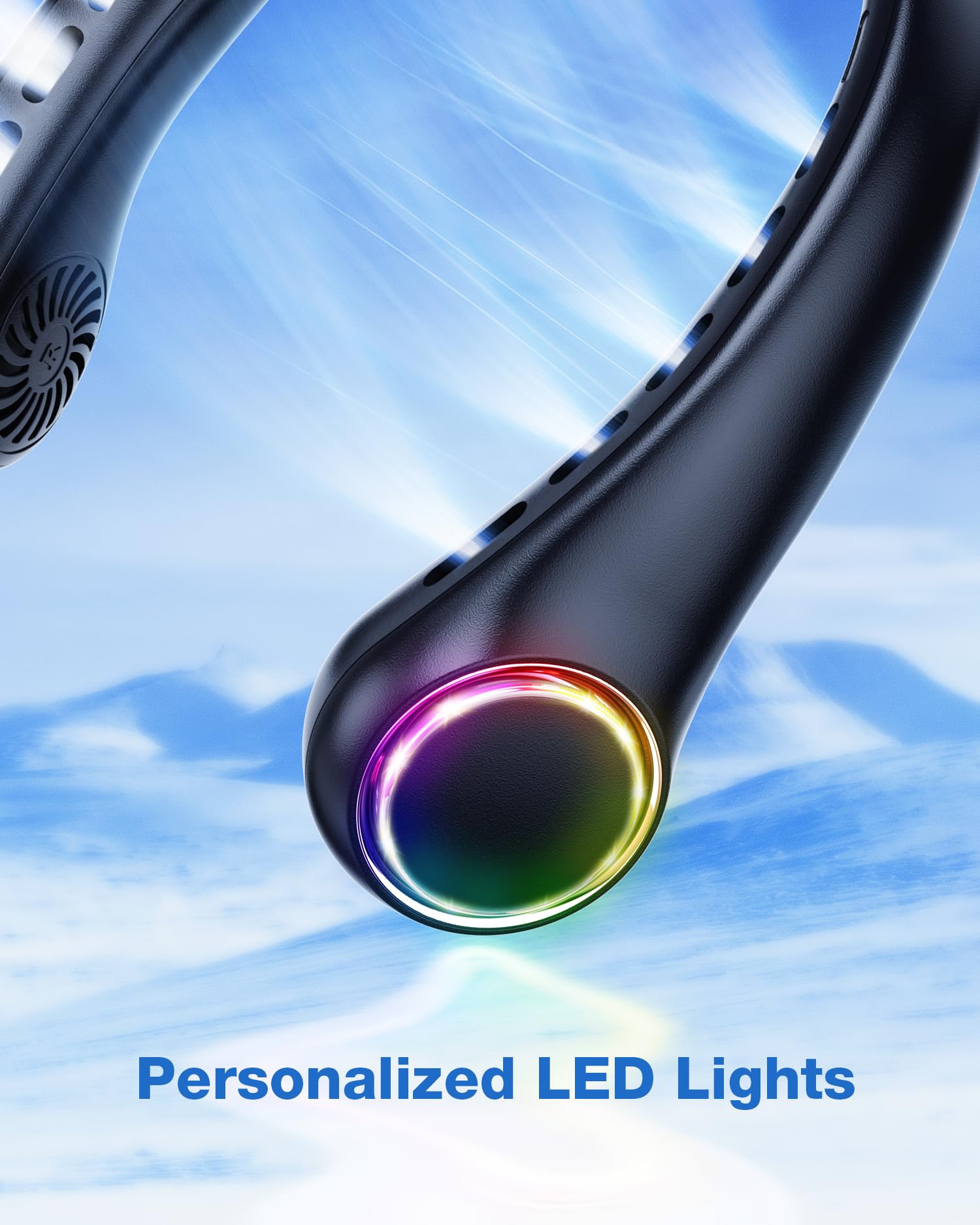 Ventilador de Cuello, Mini Ventilador Portatil Sin Aspas, USB Recargable Bateria 4000 mAh con Ajustable 3 Velocidades Luz LED para Viajes Deporte Oficina Hogar