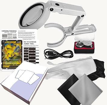 Gem Mint Card Grading Tool Card Centering Grading Tool, Sports Card Thickness Measuring, Card Cleaning Kit, Detailed Inspection Tools Set with LED