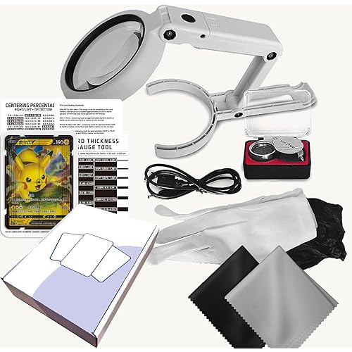 Gem Mint Card Grading Tool – Card Centering Grading Tool, Sports Card Thickness Measuring, Card Cleaning Kit, Detailed Inspection Tools Set with LED