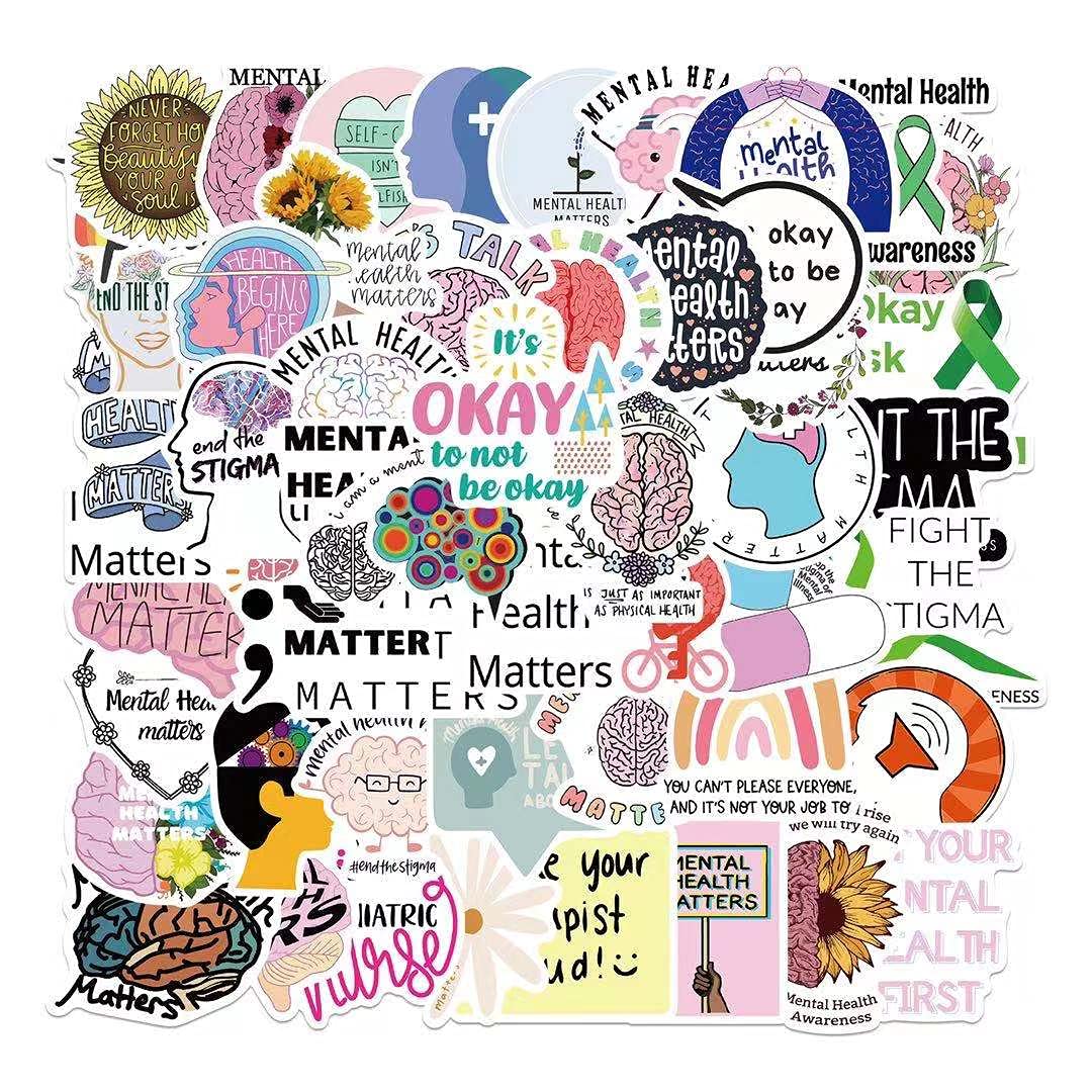 Weeto 50PCS Mental Health Awareness Stickers, Multicolor Vinyl Stickers ...