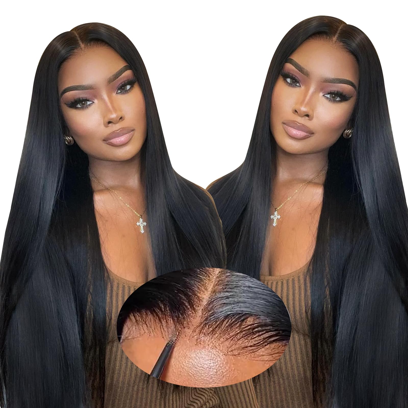 Oxeyegirl 28 Inch Straight Human Hair Wig for Black Women,9X6 Lace 200% Density Glueless Wigs Human Hair Pre Plucked Pre Cut,Wear and Go Glueless Wig Lace Front Brazilian Human Hair Wigs