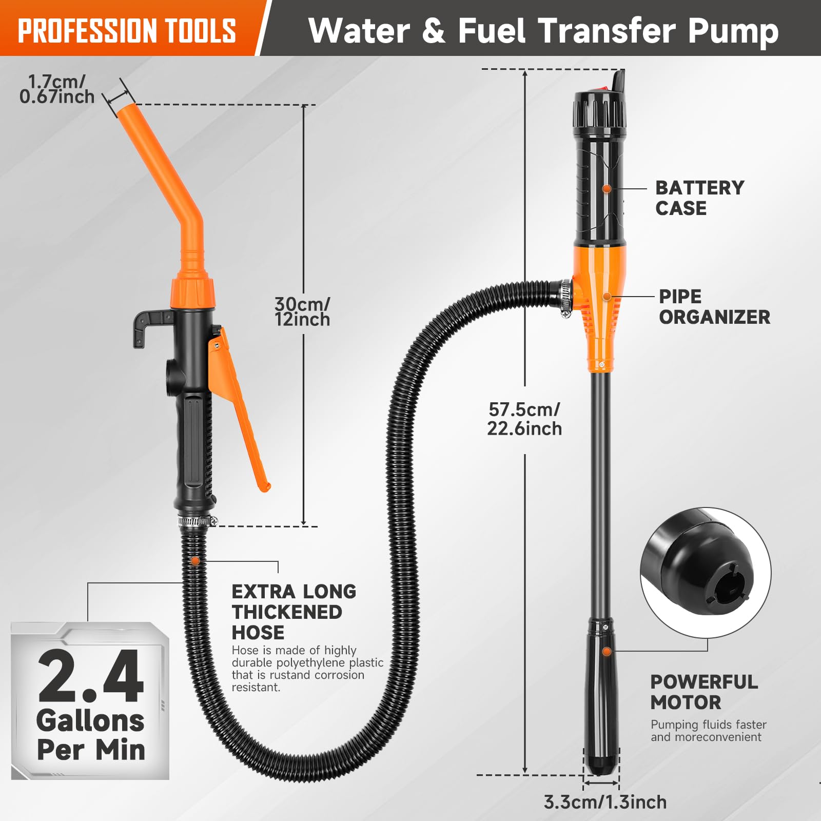 Aofesel Pompa Portatile Multifunzione per Trasferimento Liquidi a Batteria, Pompa Fino a 9 Litri (2,4 GPM) al Minuto, Pompa Portatile per Benzina, Diesel, Acqua, Carburante