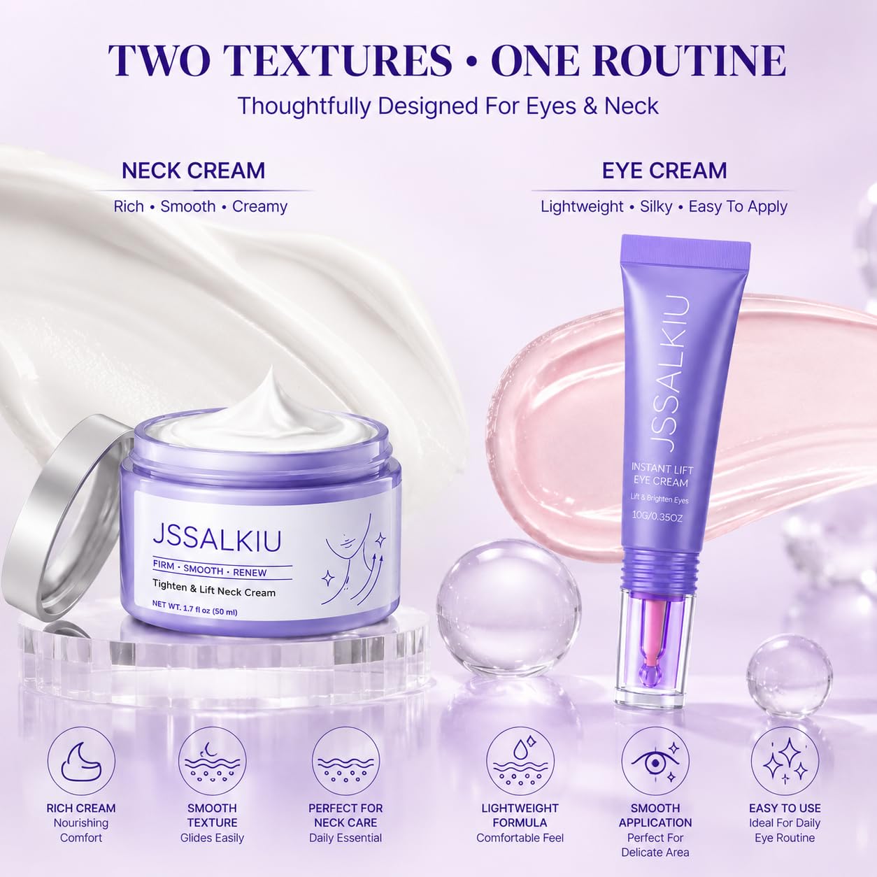 Instant Lift Eye Gel And Tighten And Lift Neck Cream Set– Anti Aging Skin Care for Men & Women with Collagen Targeting