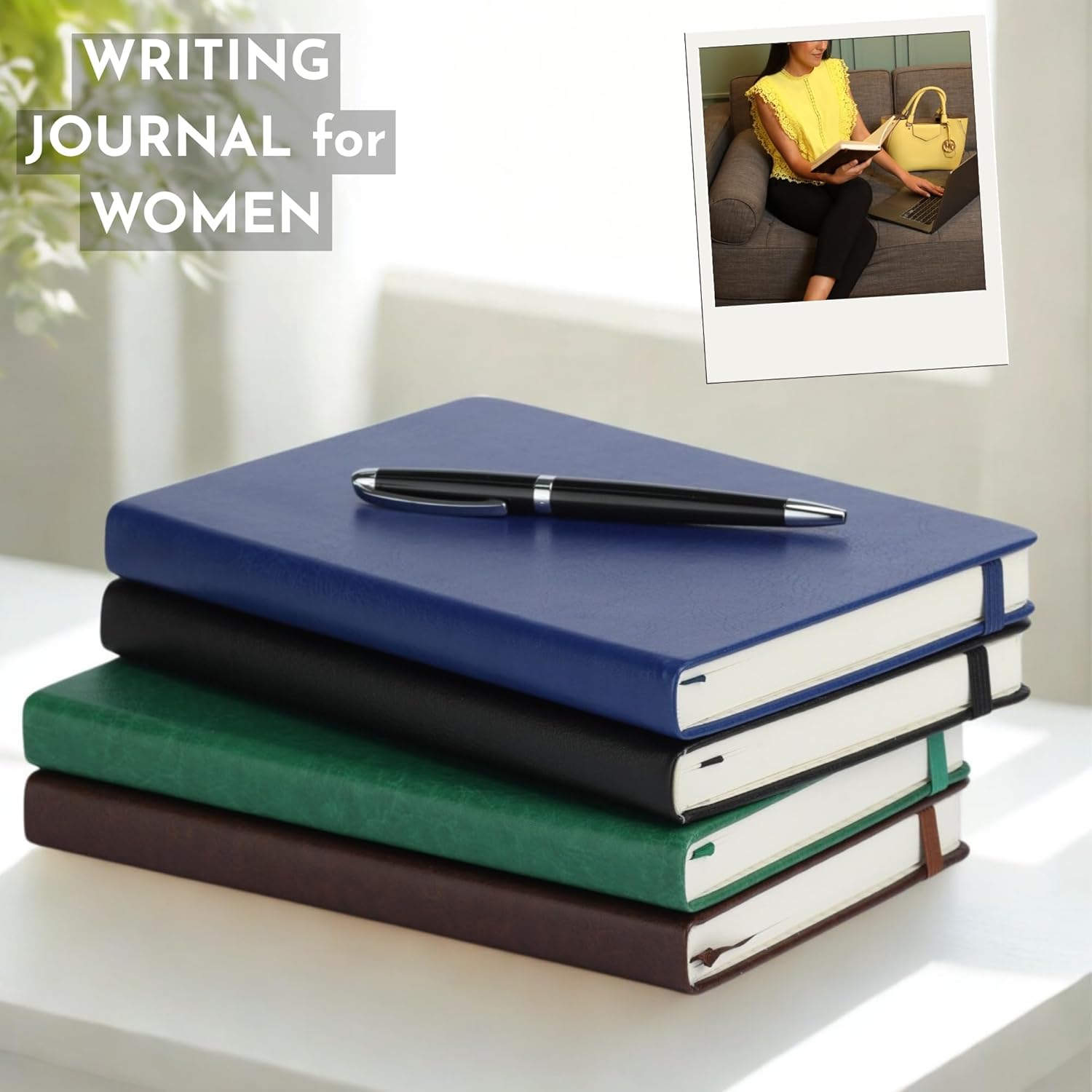 SETTINI Journal Notebook for Writing, Vegan Leather Hardcover Notebook - Pen loop, Back Pockets & Lay-Flat design, 120 GSM A5 College ruled Bleed free Paper, Gift Set for Men and Women, Saphire Blue - Christmas Gifts