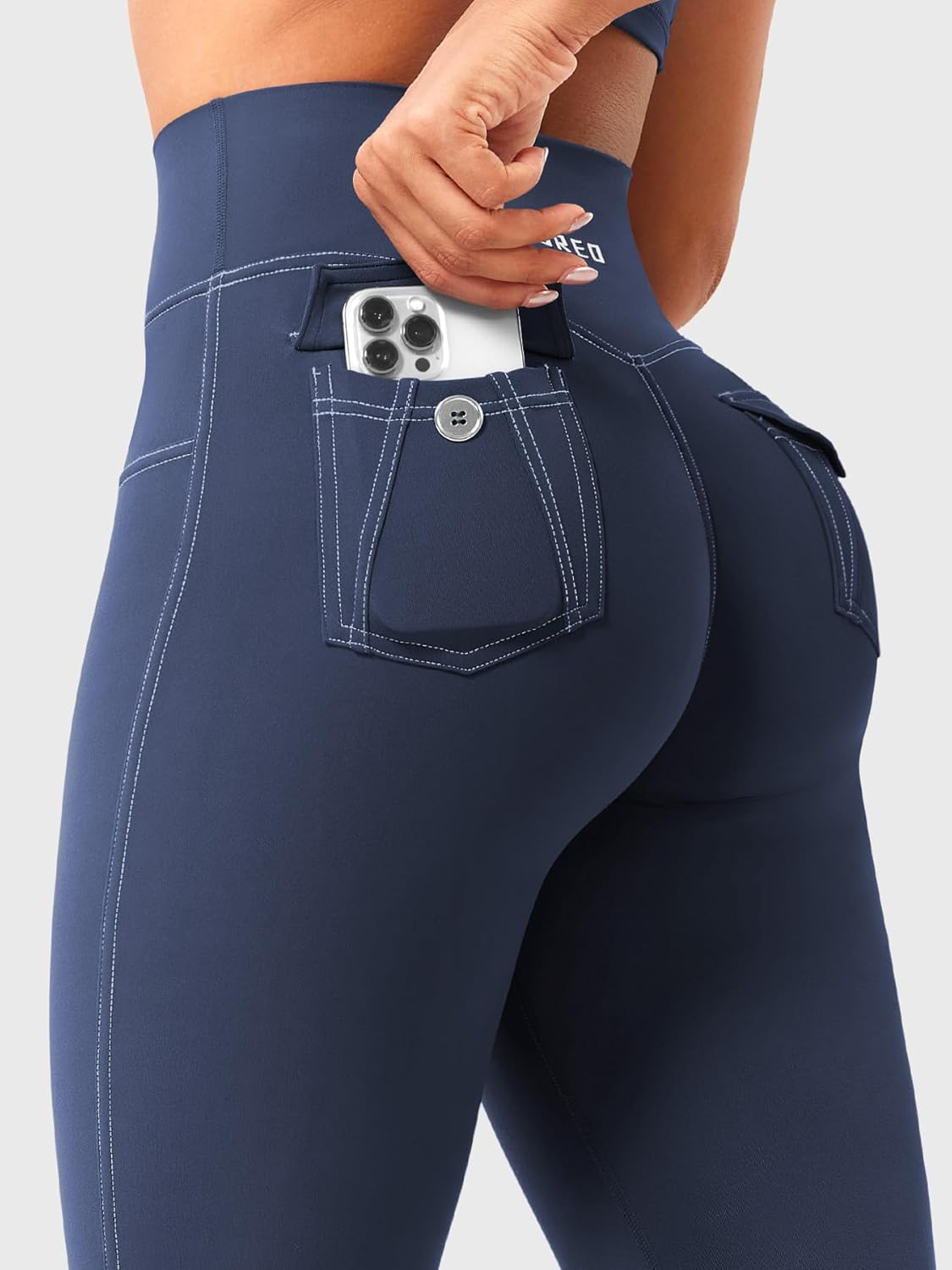 YEOREO CoreFlex Women Workout Leggings with Pockets Scrunch Butt Lifting Gym Cargo Denim-Look Yoga Pants - Image 3