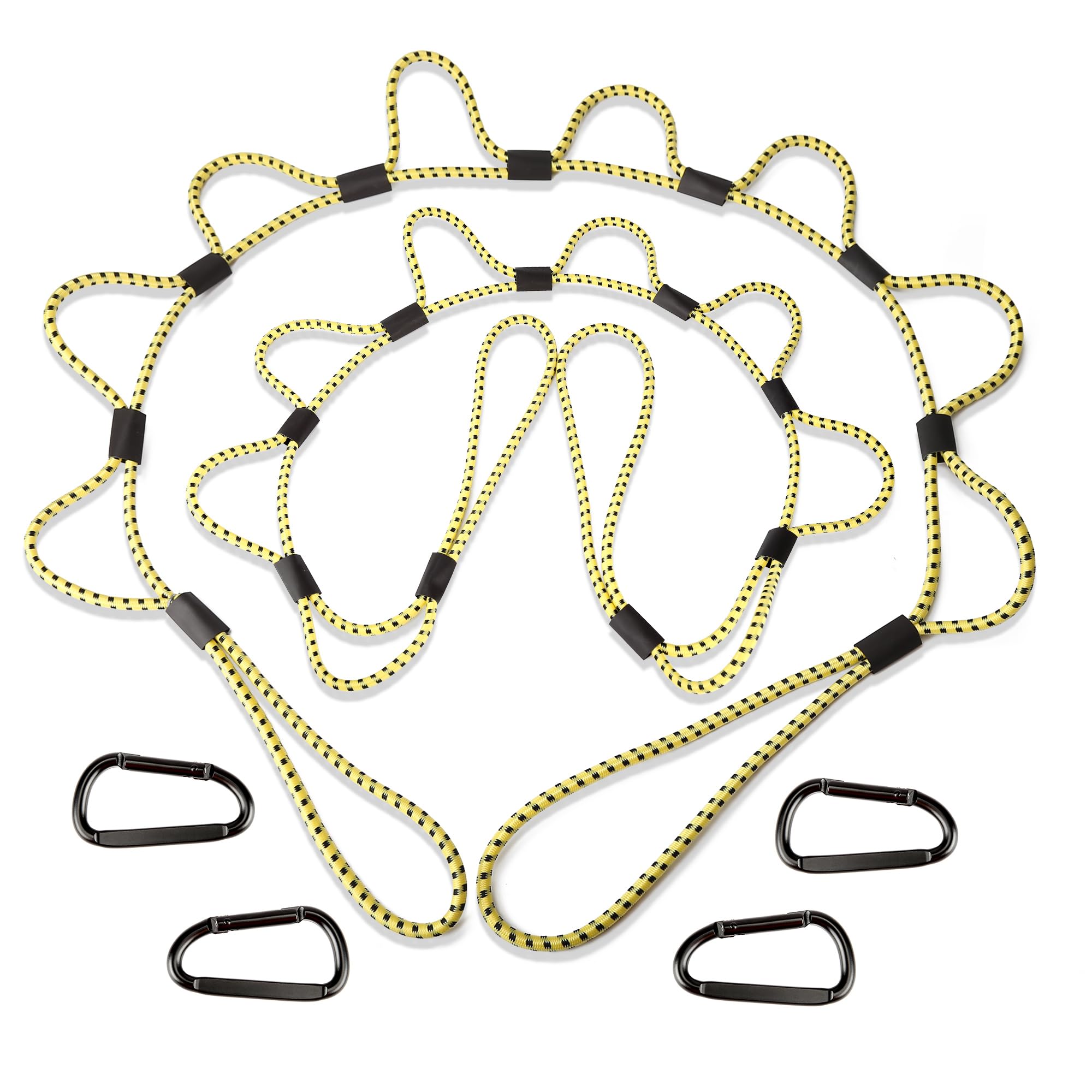 Bungee Cords with Loops, 60 Inch Long Heavy Duty Outdoor Elastic Bungee Straps with Carabiner Hooks, Rubber Tie Down Bungee Rope with Clips for