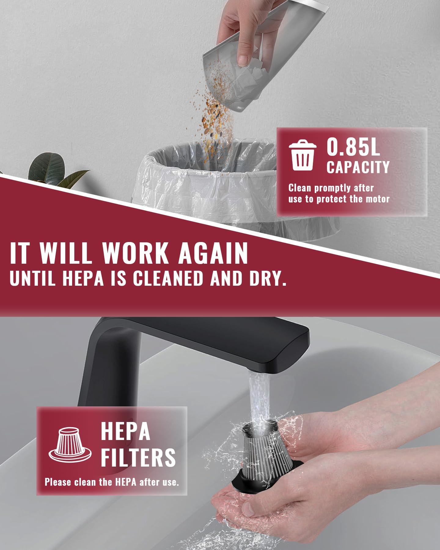 Aspirapolvere Auto Senza Fili 15000Pa - Potente Aspirabriciole Con Filtro HEPA E LED - Foto 8