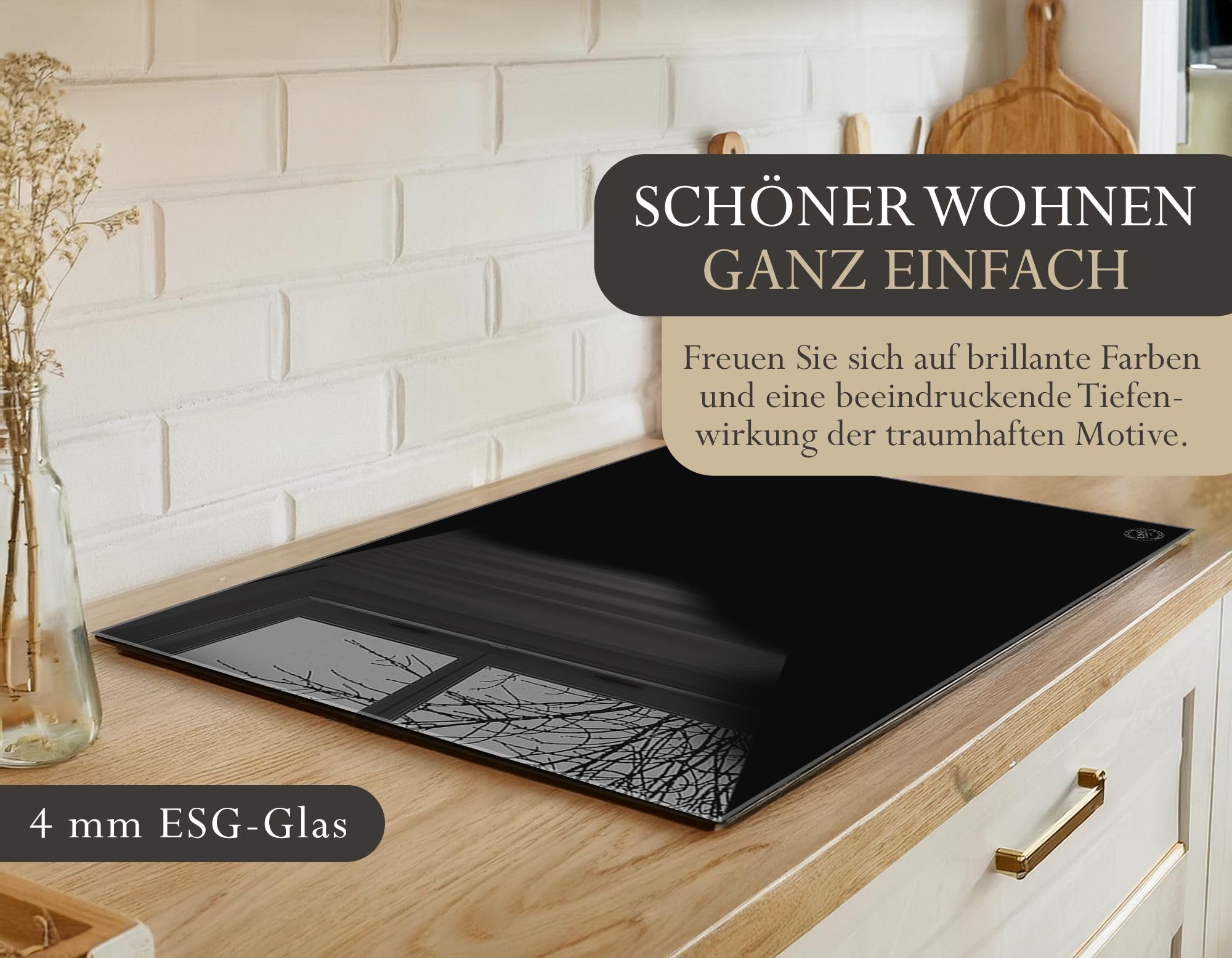 ®timalo Herdabdeckplatte einteilig | 80 x 52 cm Pure Black, Schwarz | einfarbig uni | 4mm ESG-Glas Ceranfeldabdeckung, Glasplatte, Schneidebrett, Abdeckplatte, Herd, Induktion