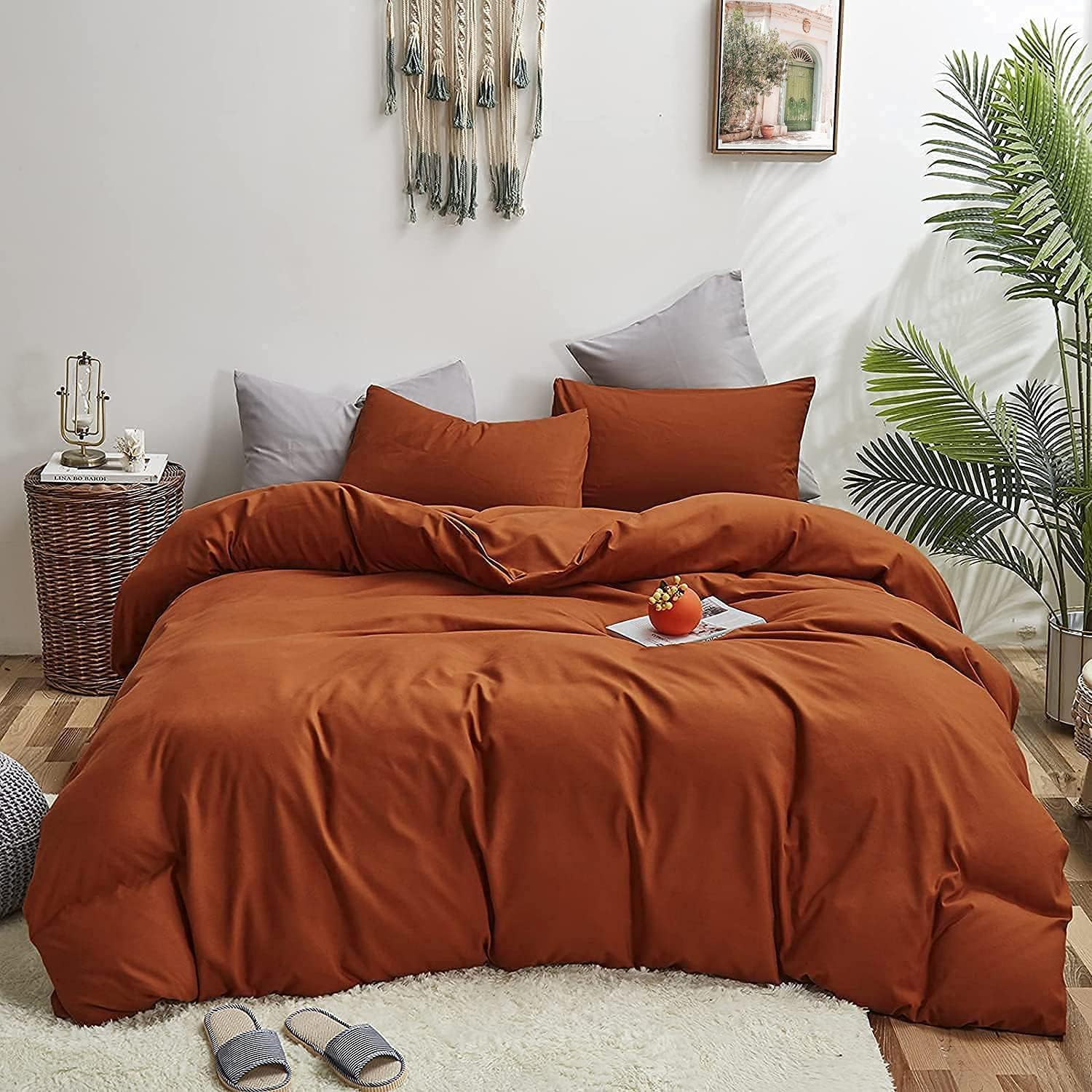 Luxlovery Burnt Orange Comforter Set King Rust Bedding Comforter Set Caramel Caramel Blanket Quilts 3 Piece Cinnamon Color Bedding Set for Women Men King Bed