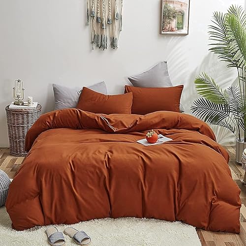Miniatura 1 de Luxlovery Juego de edredón naranja quemado, tamaño California King, juego de ropa de cama de color caramelo óxido, suave y transpirable, juego de