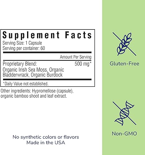 Miniatura 3 de Her Own Cápsulas de musgo marino irlandés, raíz de bardana, vejiga, desintoxicación, metabolismo, apoyo inmunológico, salud de la piel, apoyo