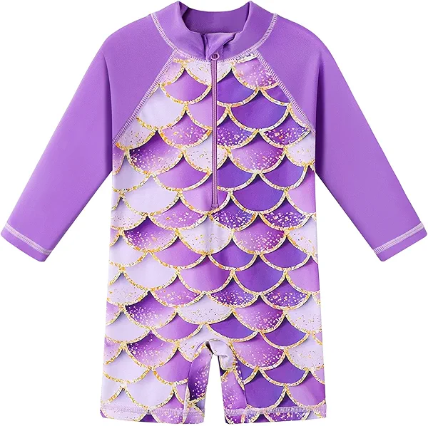 HUAANIUE Baby/Toddler Girl Swimsuit Long Sleeve Rashguard Swimwear