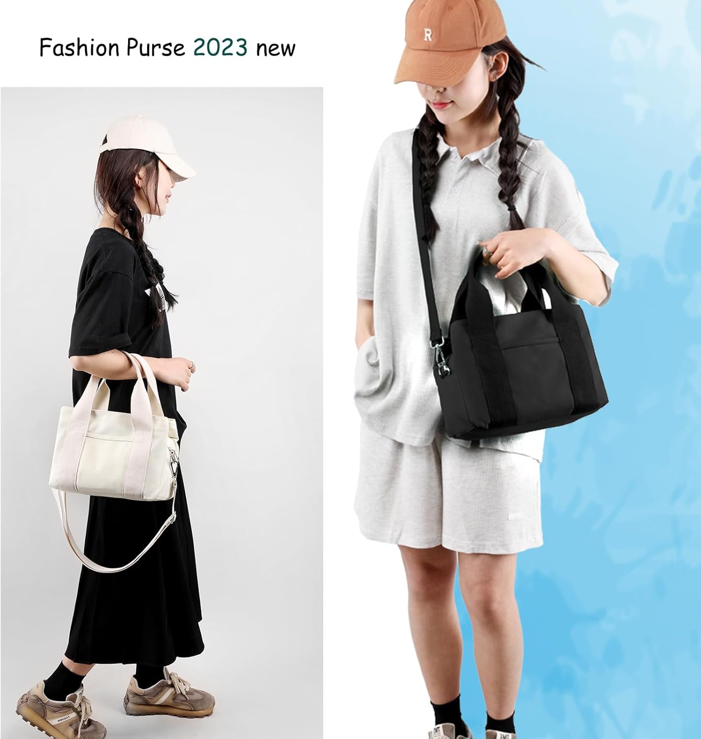 DOURR Multi Compartment Top-handle Handbags Canvas Crossbogy Bags for Women Small Totes Purse - Image 2