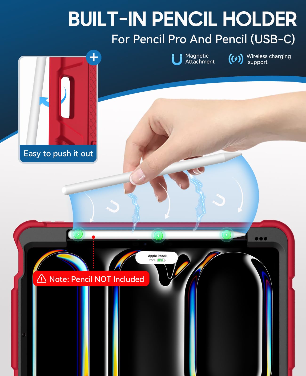 Schutzhülle für iPad Pro 27,9 cm (11 Zoll), 2024 (M4), iPad 11 Pro Hülle mit Stifthalter, integrierter Ständer, stoßfest, robuste Schutzhülle für iPad Pro 11 Zoll (27,9 cm), 5. Generation,