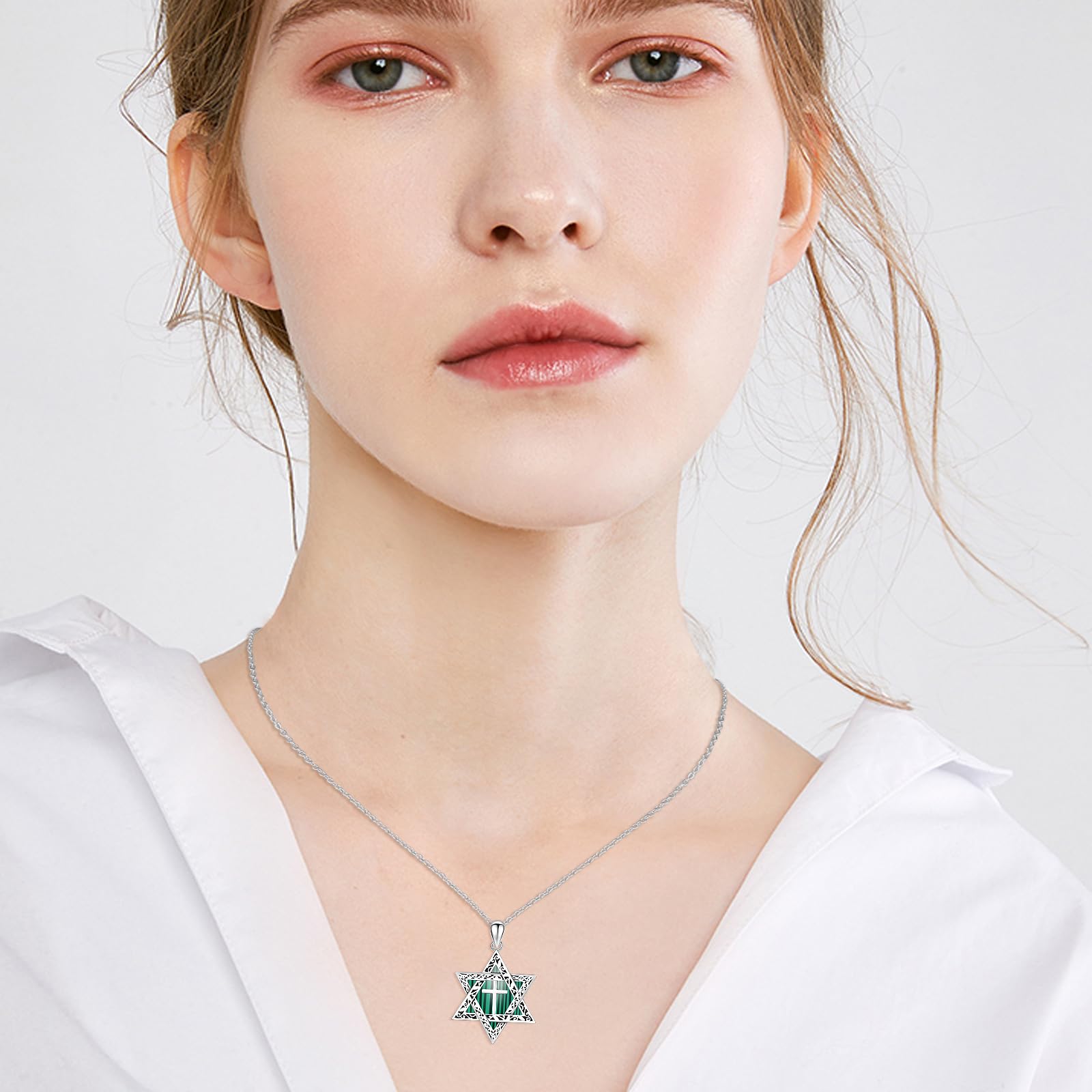 Collana con stella di David, in argento Sterling 925, malachite con ciondolo a forma di stella di David, collana con ciondolo a forma di croce esagramma, gioielli ebrei, amuleto, gioielli da