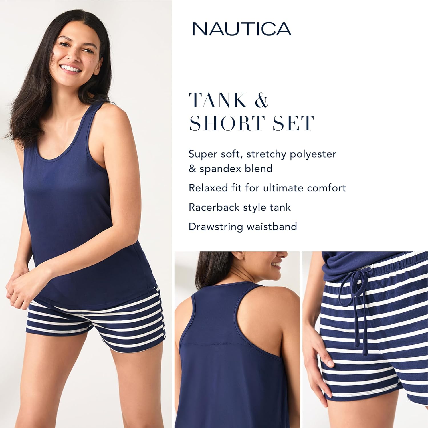 Nautica Womens 2 Piece Pajama Set Soft Stretch Jersey Tank and Short Loungewear Set - Image 4