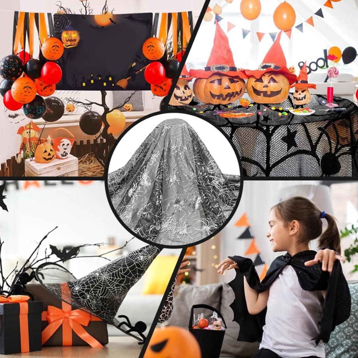 Tkanina siatkowa z pajęczyną z nadrukiem pajęczyny, tiulowa, pajęczyna, koronkowa tkanina siatkowa ze wzorem Spiderweb, na Halloween, do domu, ogrodu, straszna zieleń #2, 1000 x 160 cm