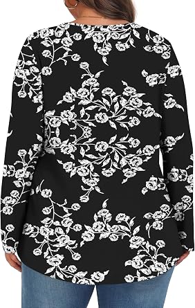 Plus Size Tops for Women Fall Long Sleeve Shirts Crew Neck Casual Loose Tunic Blouse 1XL-5XL