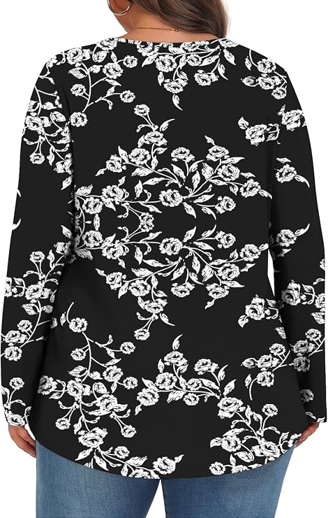 Plus Size Tops for Women Fall Long Sleeve Shirts Crew Neck Casual Loose Tunic Blouse 1XL-5XL