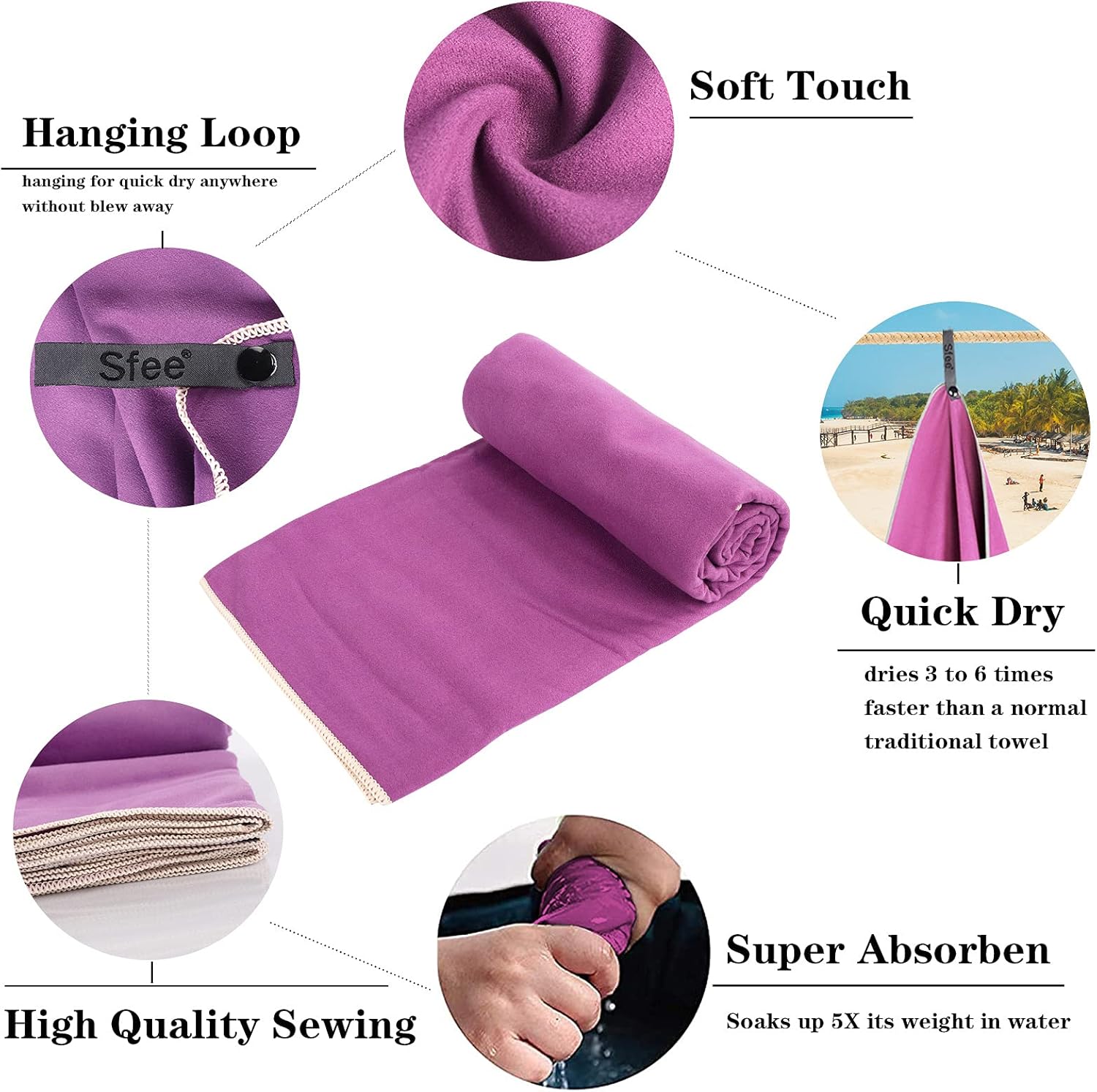 Sfee 2 Pack Camping Towel, Quick Dry Towel Super Absorbent Travel Microfiber Towels, Fast Drying Compact Soft Lightweight Sports Towel Set for Beach, Hiking, Travel, Gym, Backpacking, Pool +Carabiner : Sports & Outdoors