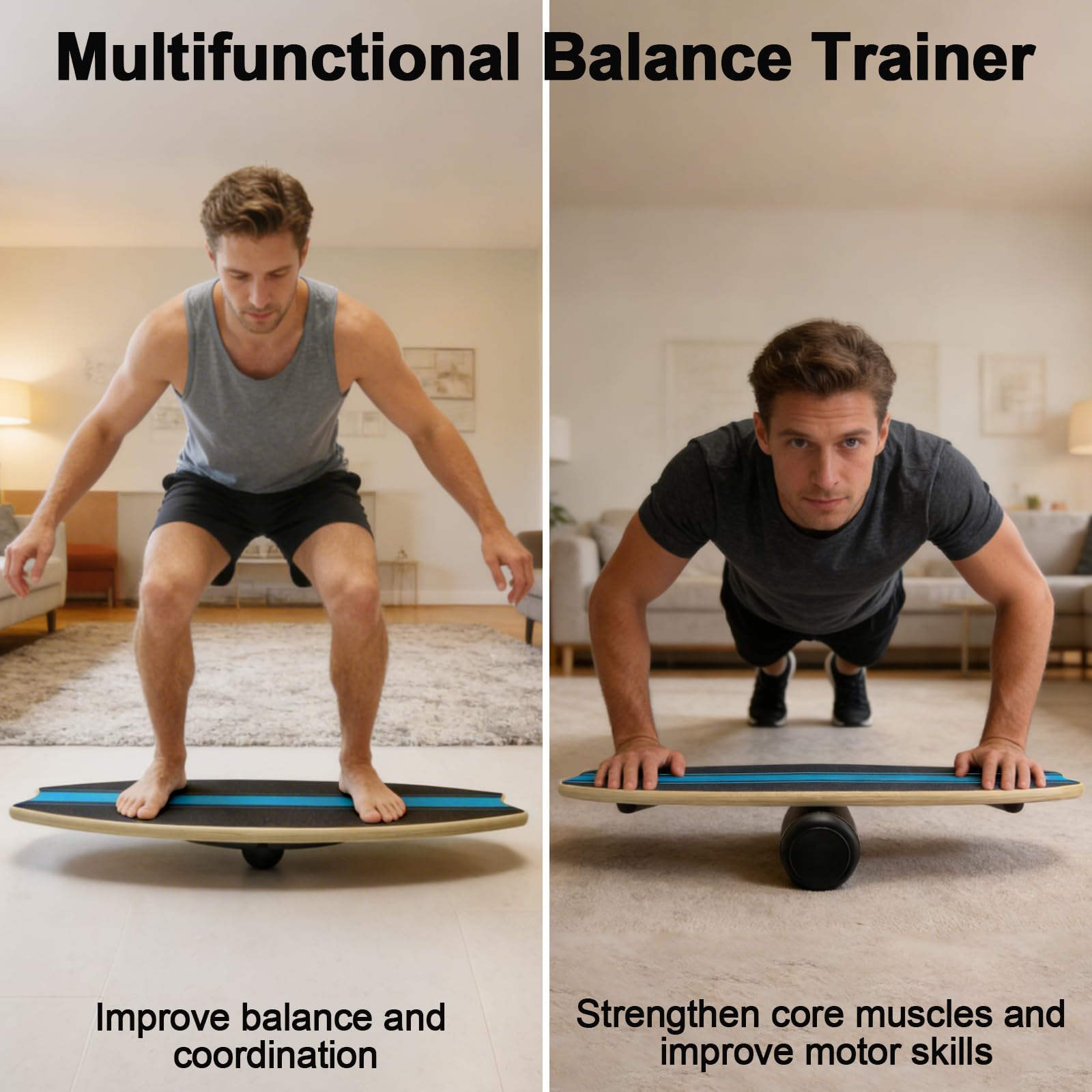 Diesisa Balance Board: Tavola Oscillante Per Surf 7 In 1 - Set Di Tavola Per Equilibrio In Legno Con Rullo E Palla Per Equilibrio - Balance Trainer Per Allenamento Di Surf, Fitness, Riabilitazione
