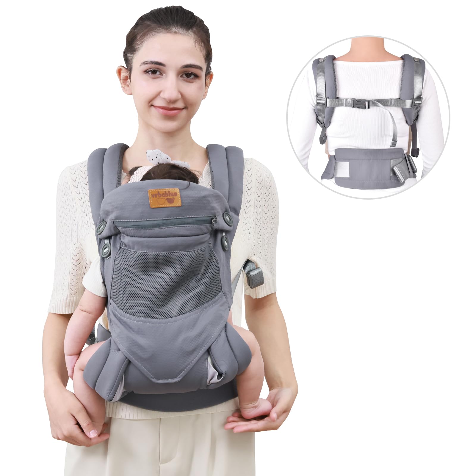 Babytrage für Neugeborene ab Geburt, Weich Atmungsaktiv Babytrage mit verstellbarem Hüftgurt Schulterriemen und Kapuze, Schwarz Baby Trage Vorne und Hinten Tragen für Babys 4-16kg