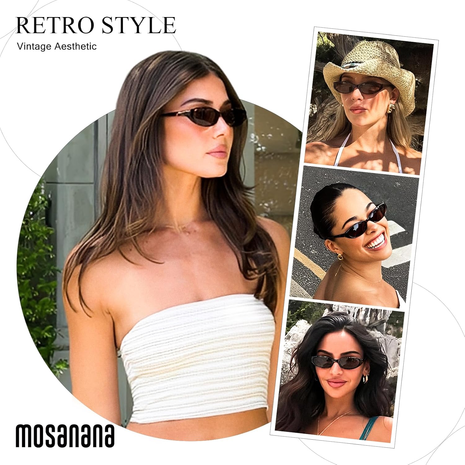 mosanana Retro Oval Cat eye Sunglasses for Women Y2k 90s Trendy Narrow Small MS52585 - Image 4