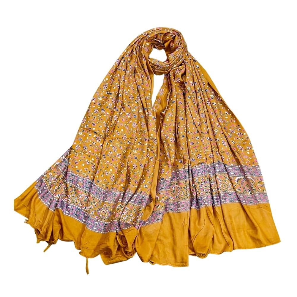 dl fashion Womens Cotton Printed Chunni Dupatta Lightweight Soft Ethnic Stole Traditional Daily and Festive Outfit Accessory (Yellow)-picture-14