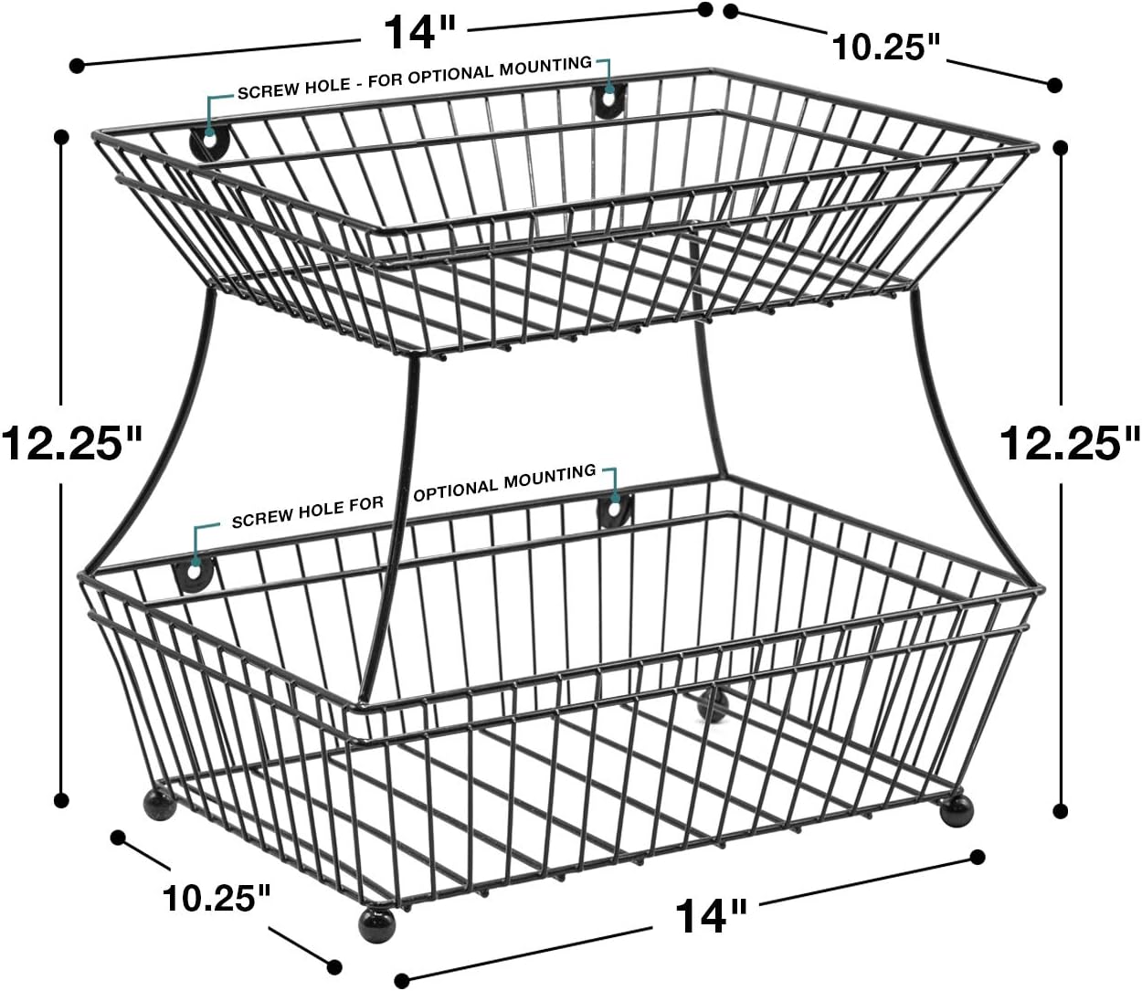 Sorbus Fruit Bread Basket, 2 Tier Countertop Rack, for Vegetable, Snacks, Household Items, Kitchen Storage Organizer, (Black)